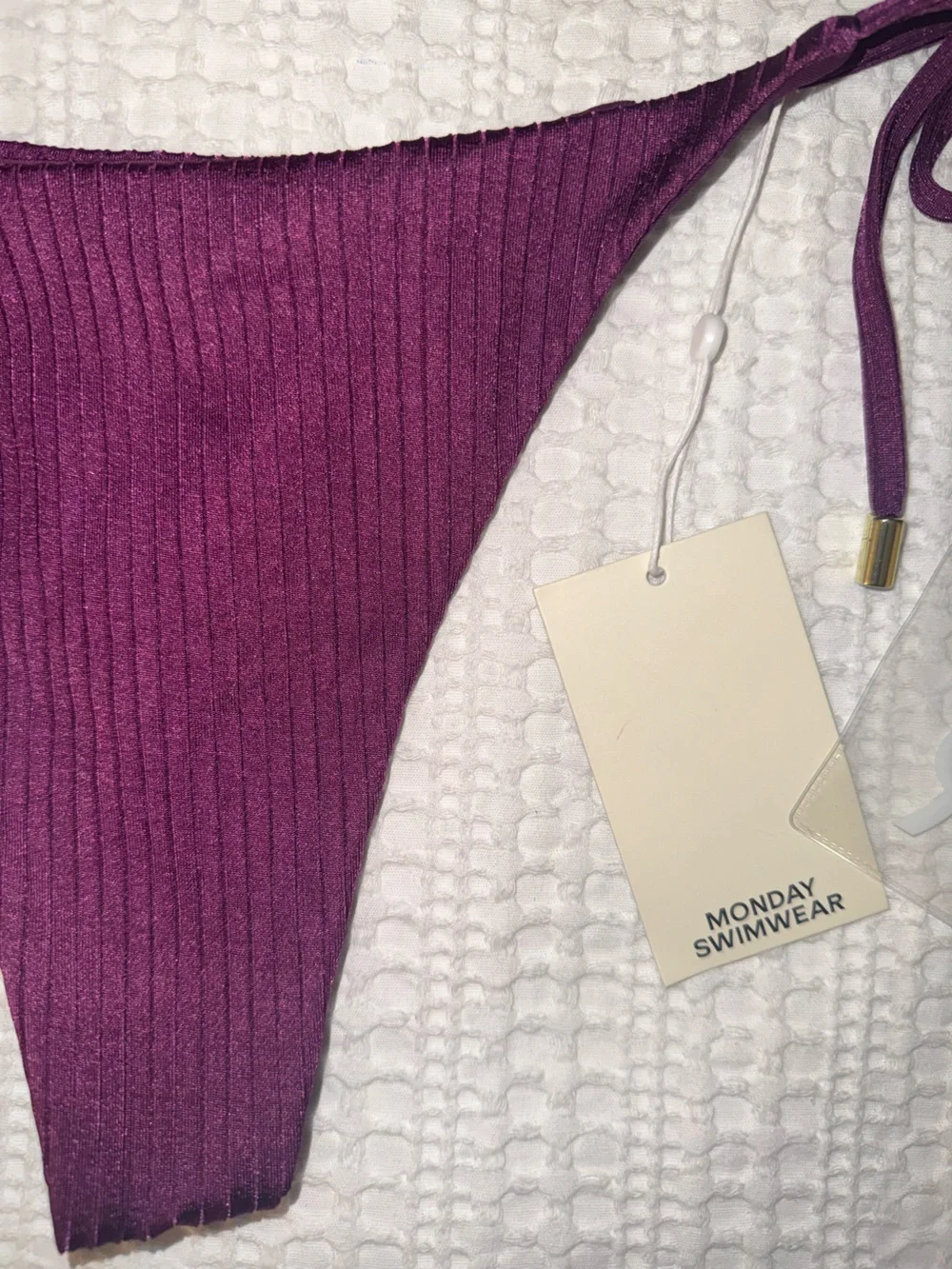 Monday Swimwear NWT new palma thong in ribbed purple eggplant size large bikini